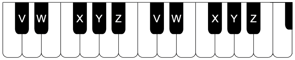 keyboard with black & white notes (without red, blue, green)