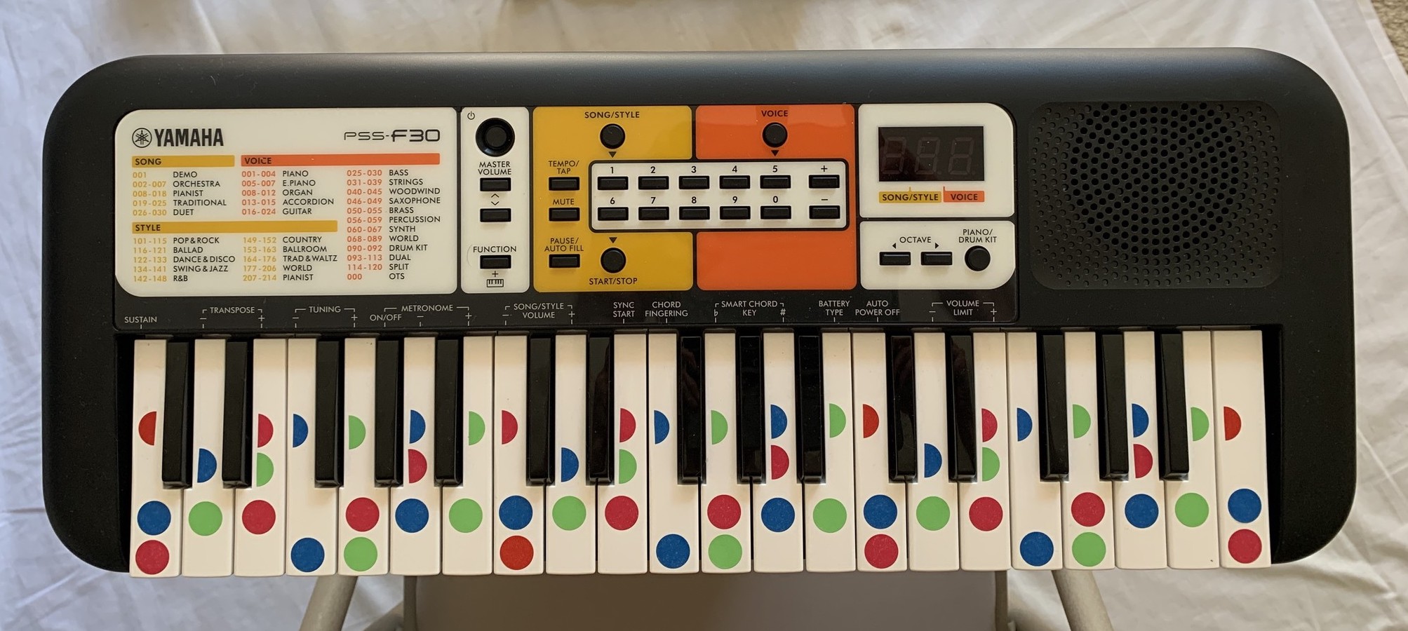 keyboard (37 mini-keys) with color coding